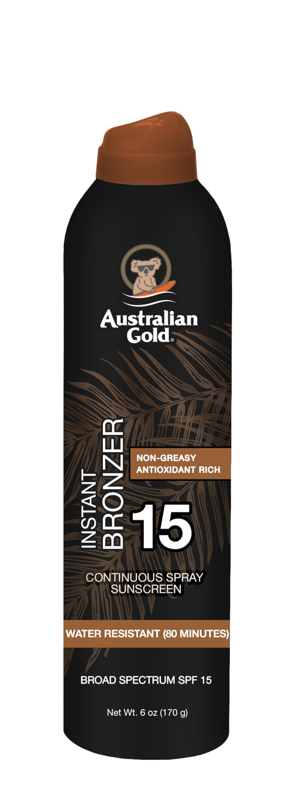 Australian Gold Spf 15 Continuous Spray Sunscreen With Instant Bronzer, 6 Oz - Water Resistant