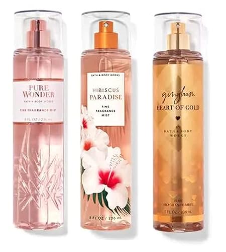 Bath & Body Works Fine Fragrance Mist Trio - Pure Wonder, Gingham Of Gold, Hibiscus Paradise