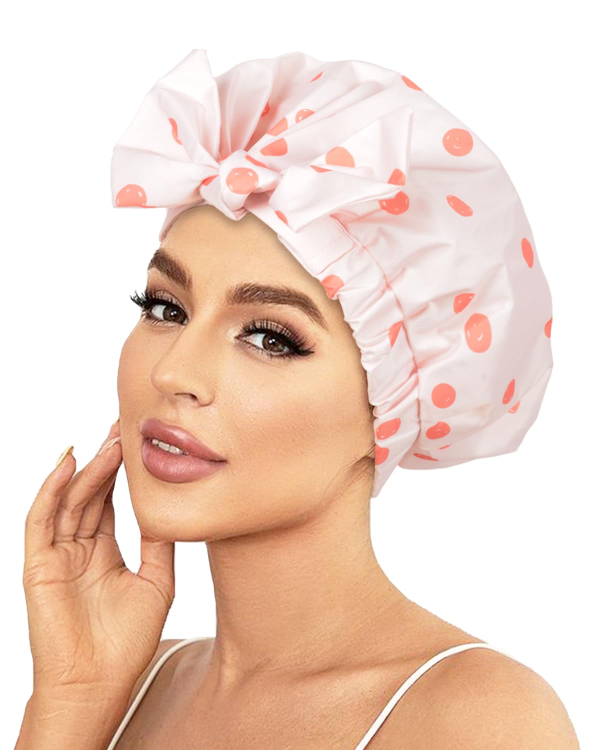 Luvruitaky Luxury Pink Shower Cap For Women - Reusable Waterproof Hair Bath Cap With Bowknot