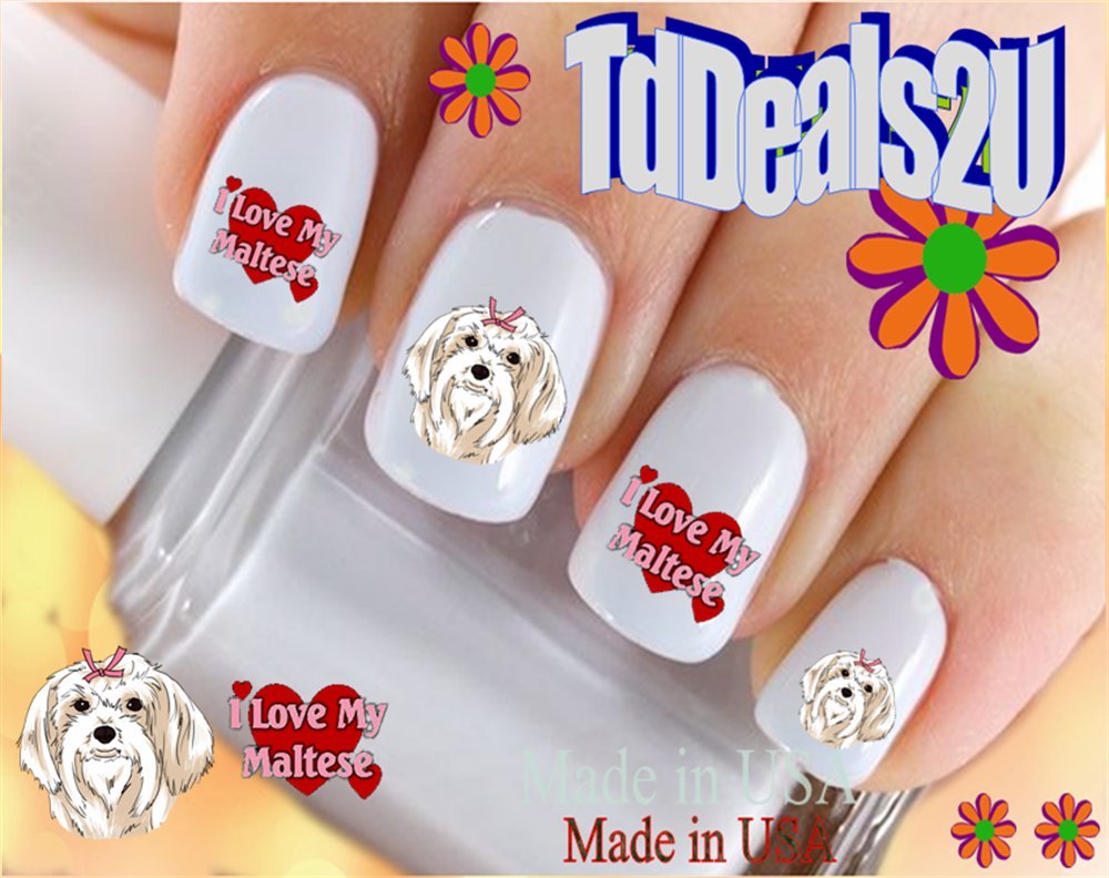 Hipzysticky Maltese I Love Nail Decals - Red Hearts Waterslide Art - Made In Usa