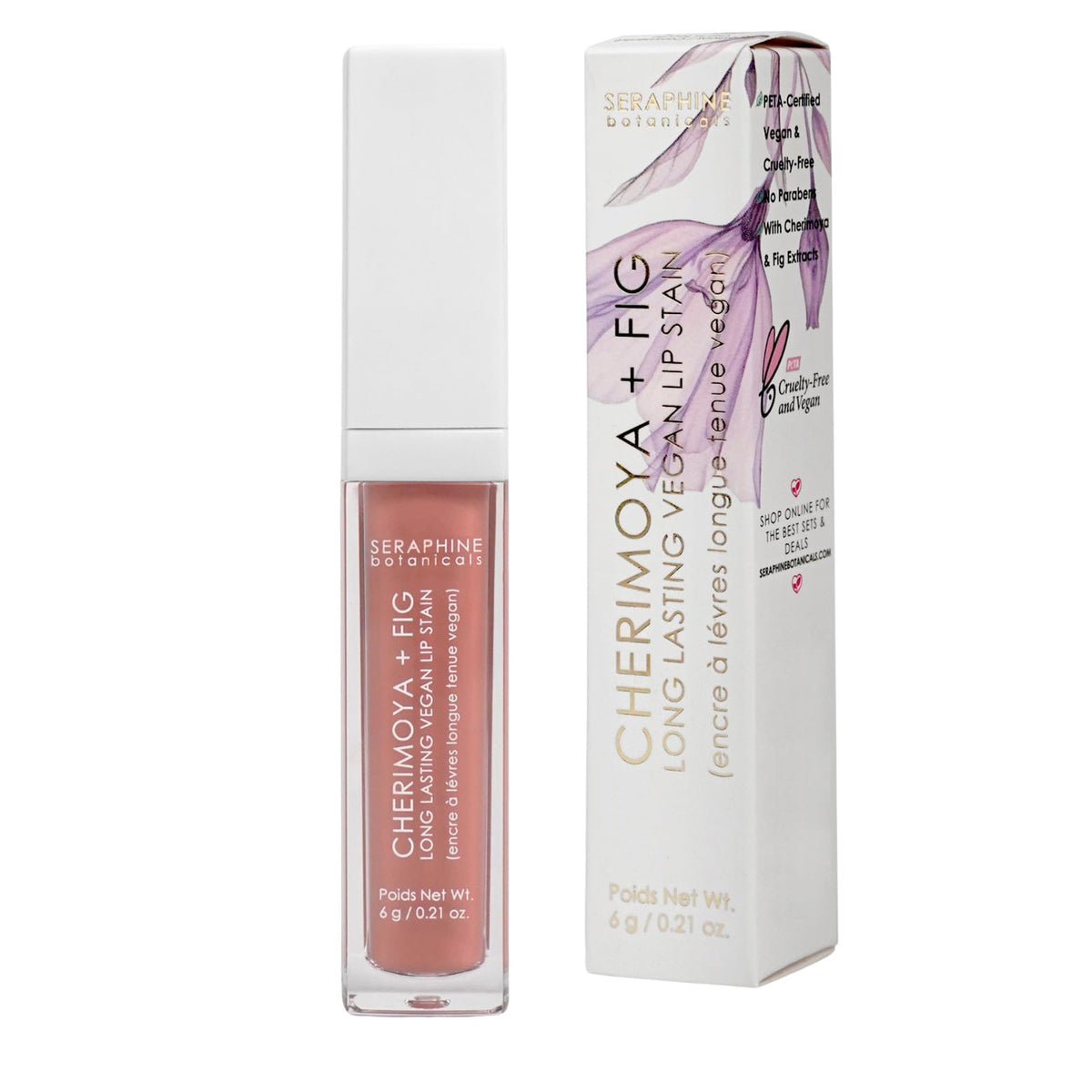 Seraphine Botanicals Vegan Lip Stain - Cherimoya & Fig, Long Lasting Lipstick, Chantilly 0.07