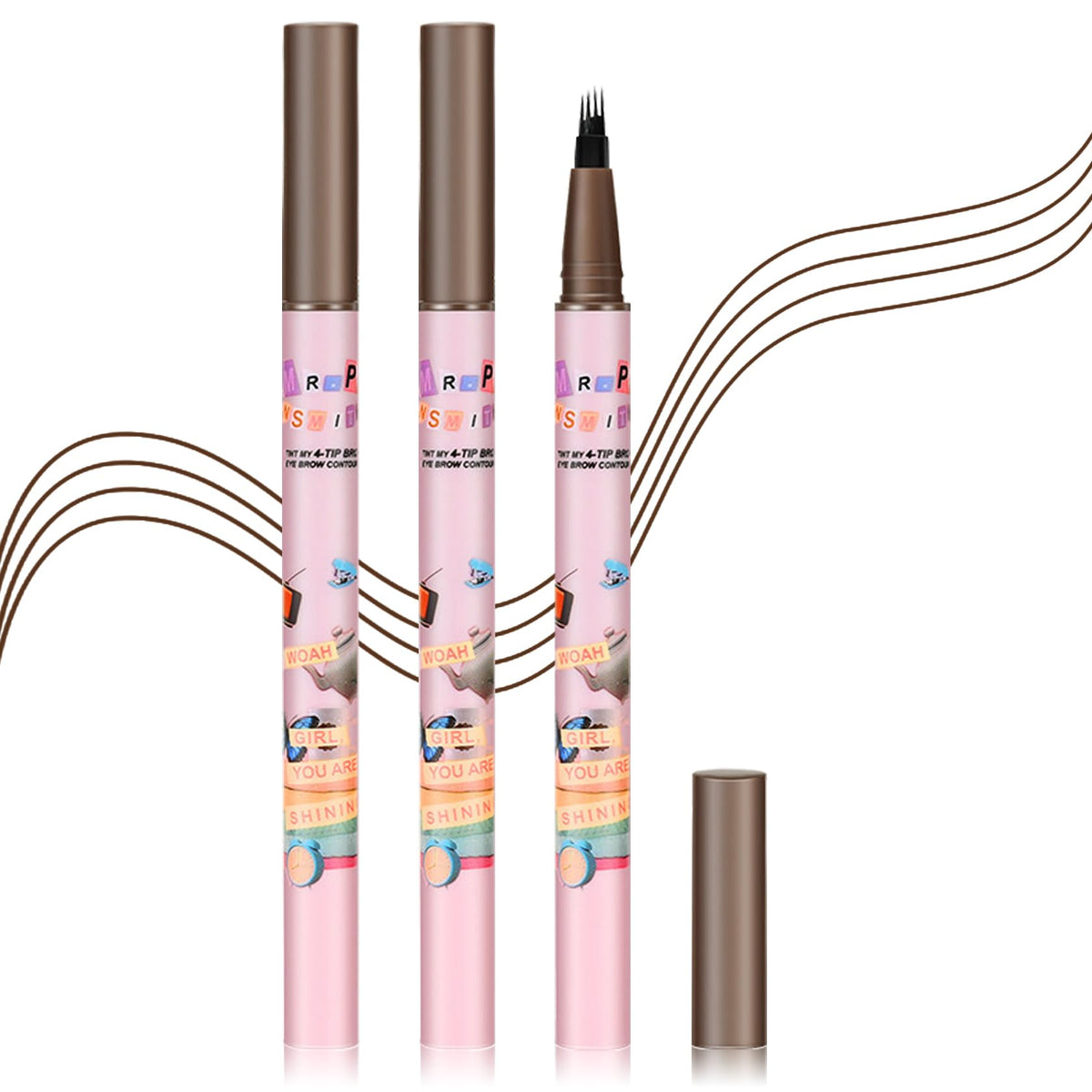 Qiufsse Waterproof Microblading Eyebrow Pen - Dark Brown, Long-Lasting, 3Pcs For Natural Makeup