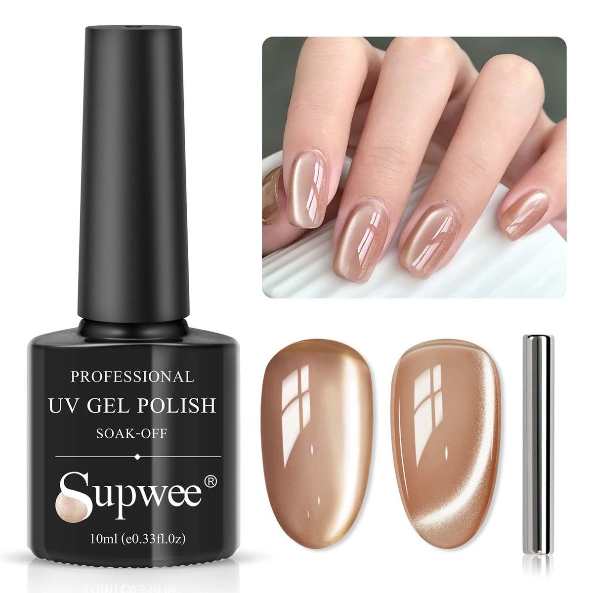 Supwee Milky Coffee Cat Eye Gel Nail Polish 10Ml - Magnetic Soak Off Uv Led Nail Art