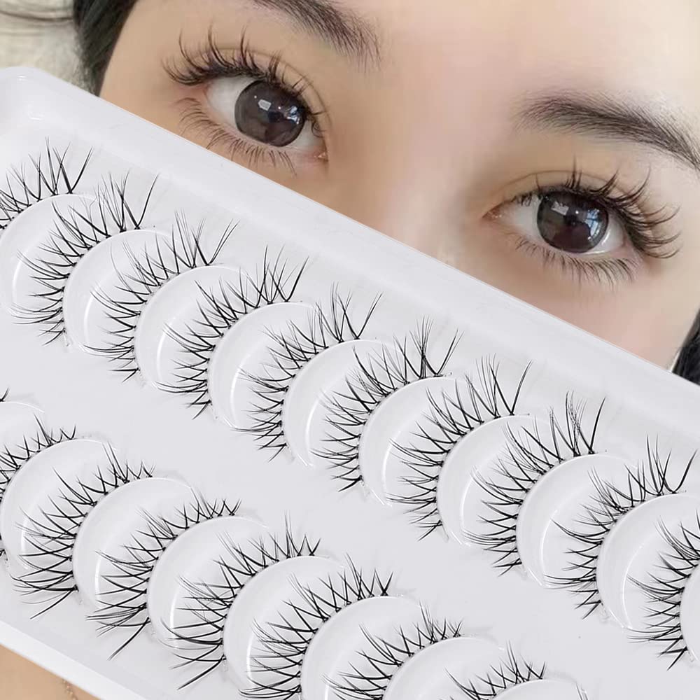 Outopen Manga Lashes - Natural Look Wispy Spiky Fake Eyelashes, 10 Pairs, Faux Mink, Black