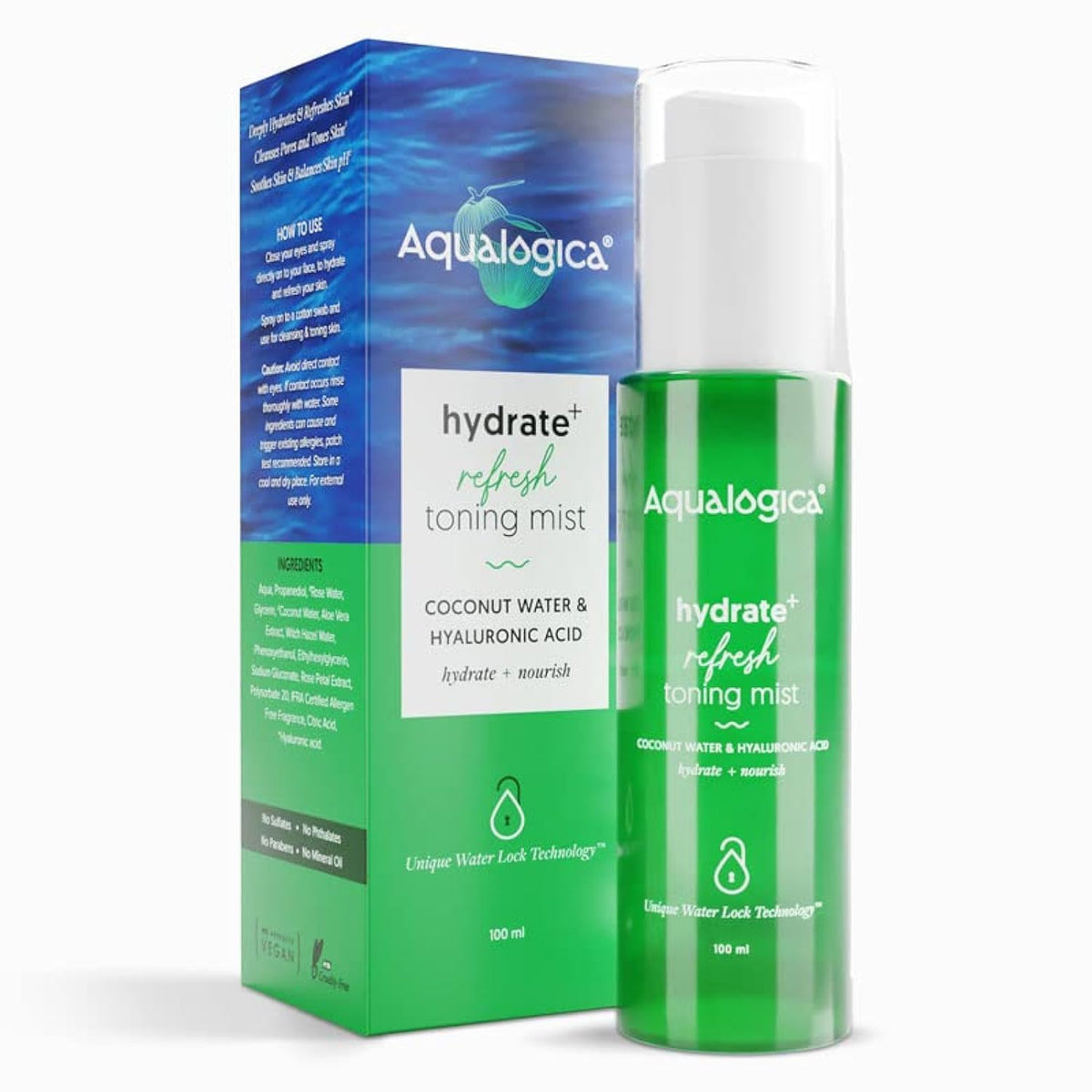 Aqualogica Hydrate+ Refresh Toning Mist With Hyaluronic Acid & Coconut Water, 3.38 Fl Oz