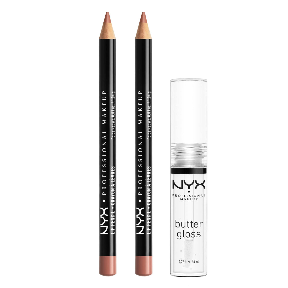 Nyx Professional Makeup Slim Lip Pencil & Butter Gloss 3-Pack - Peakaboo Neutral, Sugar Glass