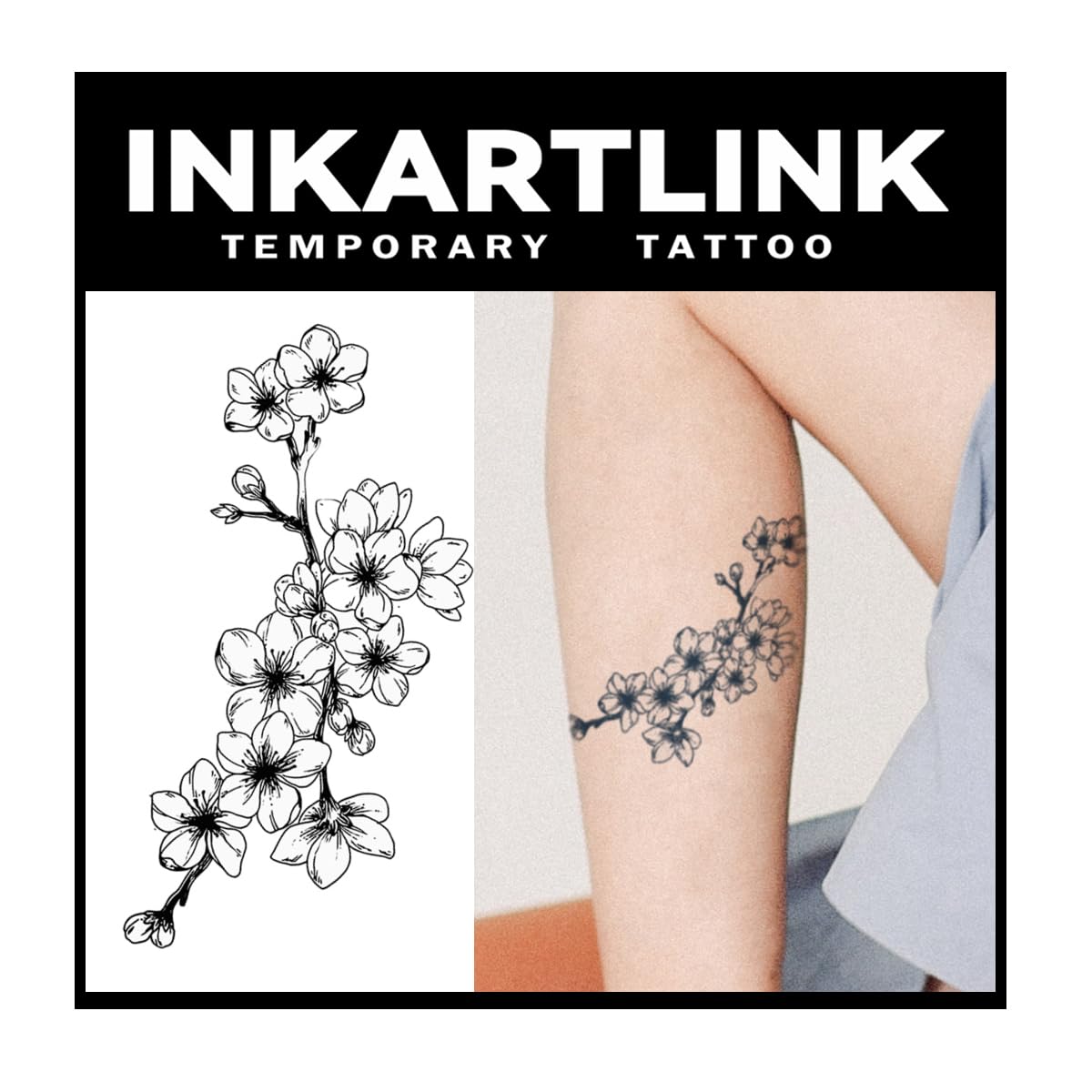 Inkartlink Plum Blossom Semi-Permanent Tattoo - 2 Sheets, Waterproof, Realistic Look, Lasts 1-2 Weeks