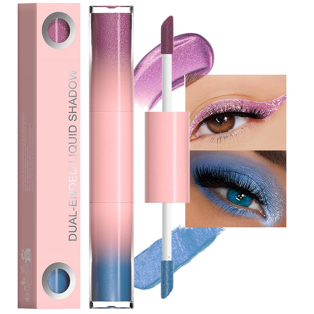 Evpct Dual-Ended Shimmer Glitter Eyeshadow, Waterproof Long Lasting - 06 Pink & Cornflower Blue