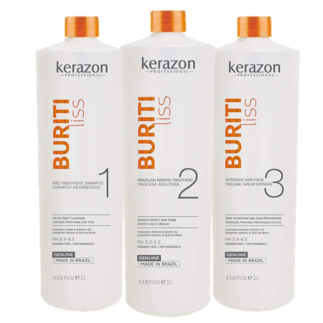 Kerazon Brazilian Keratin Treatment Kit 34Fl.Oz With Pumps - Buriti Liss, Pack Of 3