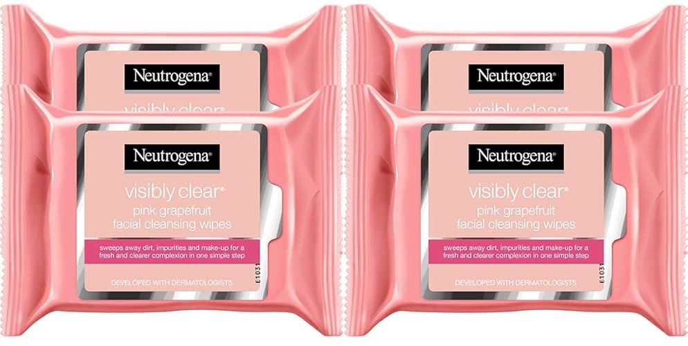 Neutrogena Cleansing Wipes, Visibly Clear Pink Grapefruit, 4-Pack, 1 Count Each