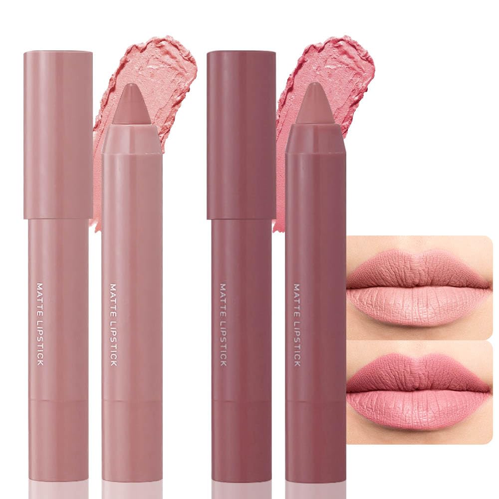 Bingbrush Crayon Matte Lipstick Set, Waterproof Velvet Lip Crayon, 2Pcs (01# & 03#)