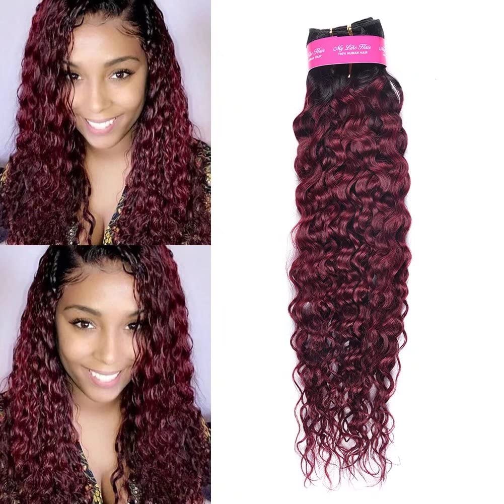 Feel Me 24 Inch Water Wave Ombre Brazilian Hair Bundles 1B/99J Burgundy Human Hair Weave