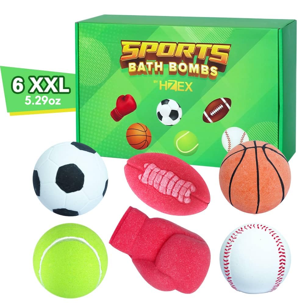 Hzex Extra Large Sports Bath Bombs - Organic, 6 Themes, 5.3Oz, Perfect Gifts For Kids & Him