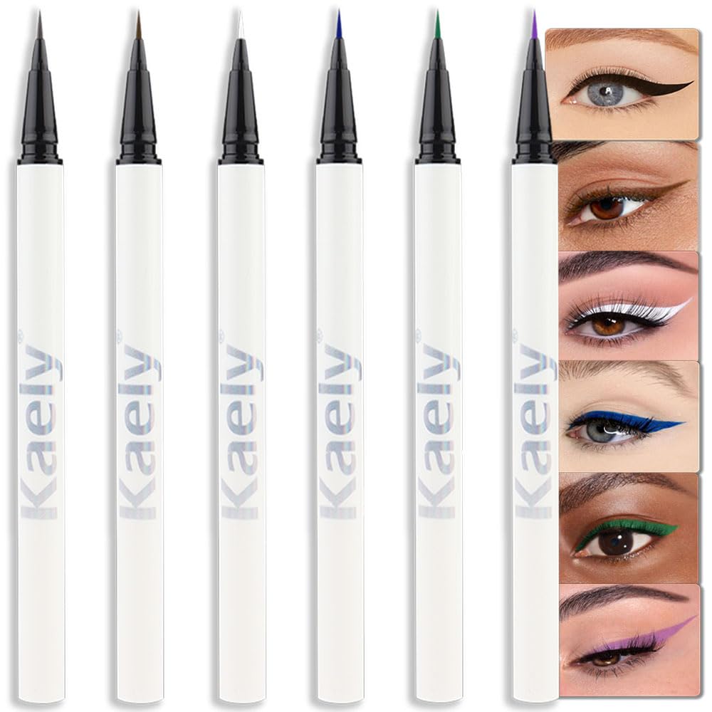 Evpct 6Pcs Waterproof Colored Liquid Eyeliner Set - Black, Brown, White, Blue, Green, Purple