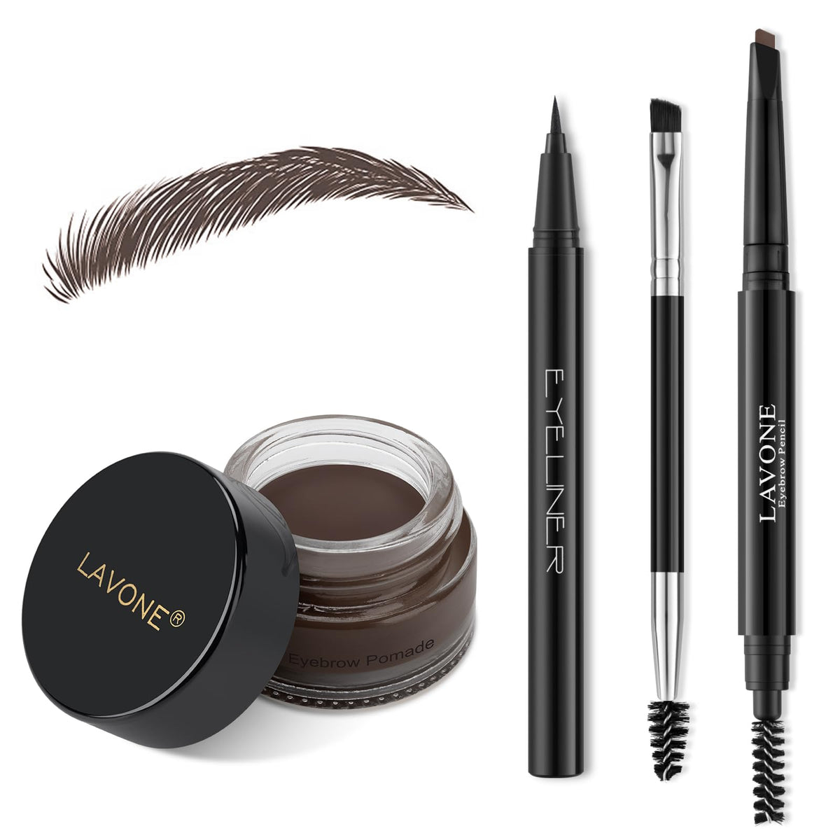 Lavone Eyebrow Stamp Pencil Kit - Waterproof Brow Stamp, Pomade, Pencil & Brush - Dark Coffee