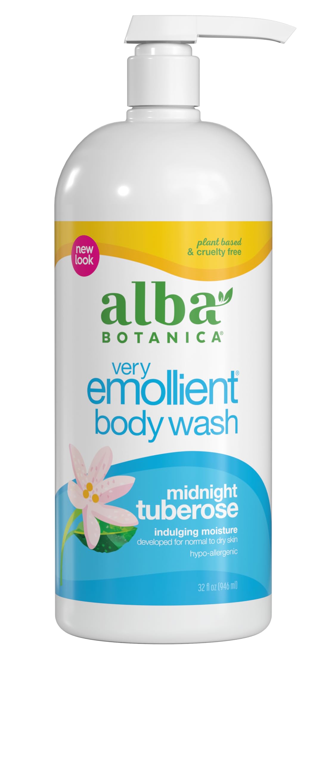 Alba Botanica Midnight Tuberose Very Emollient Body Wash, 32 Fl Oz, Gel Formula