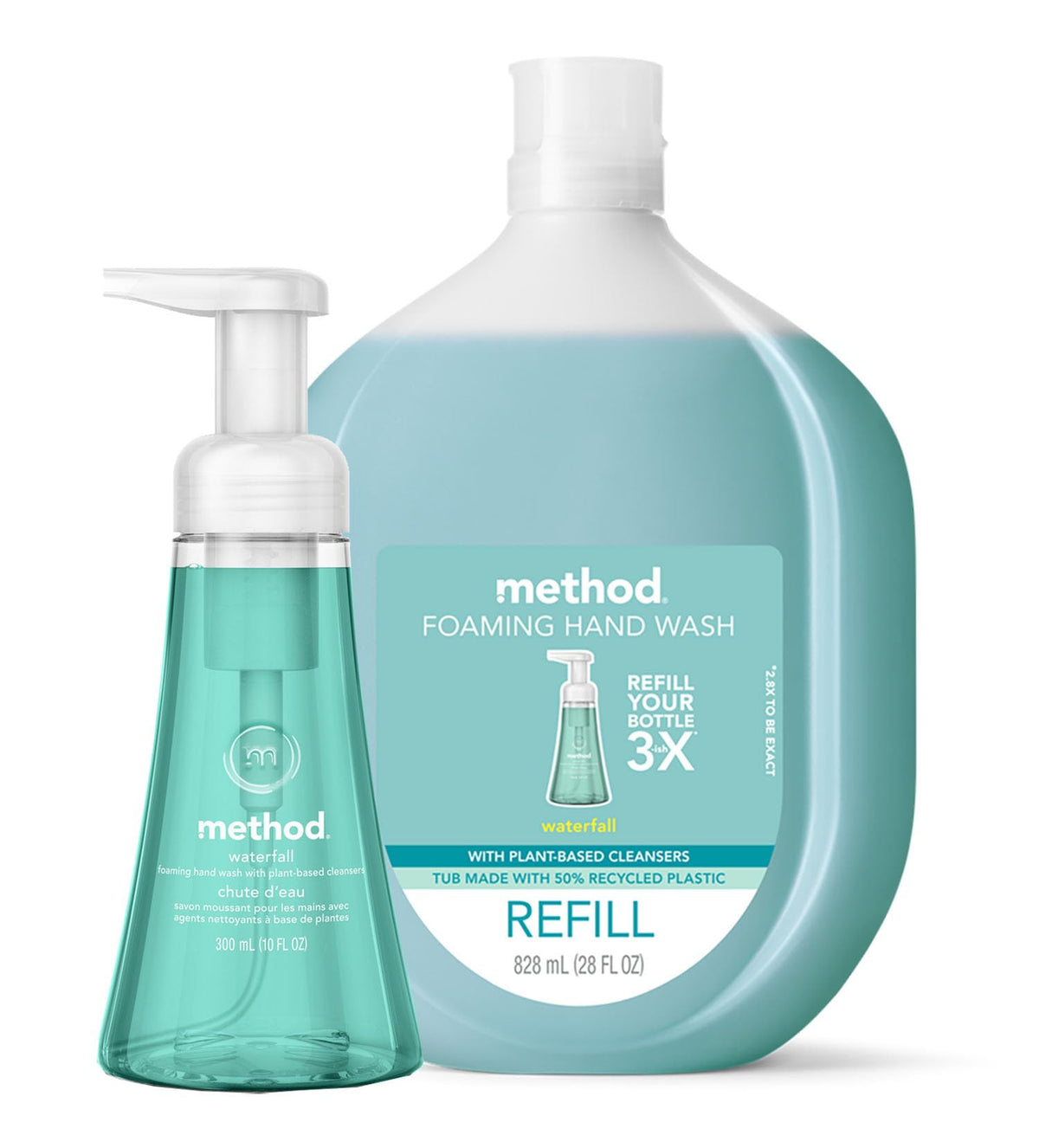 Method Foaming Hand Soap Variety Pack, Waterfall Scent, 10 Oz & 38 Oz, 2 Count