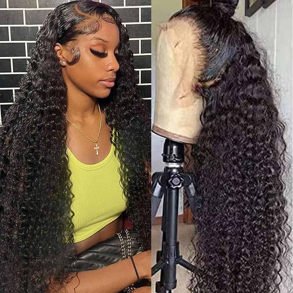 Wppikk 36 Inch Water Wave Lace Front Wig, 180% Density, Pre Plucked Human Hair For Black Women