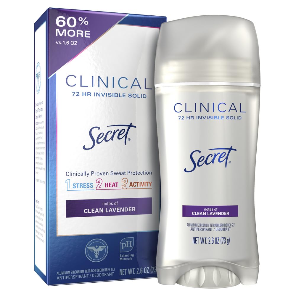 Secret Clinical Strength Antiperspirant, 3X Stress Sweat Protection, Clean Lavender, 2.6 Oz