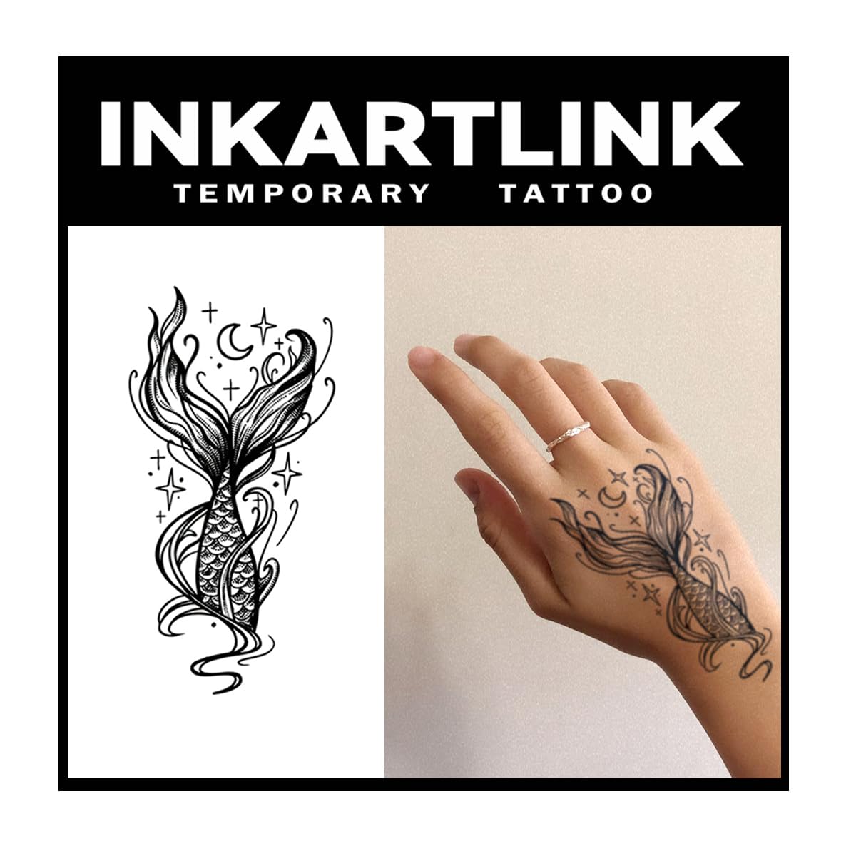 Inkartlink Mermaid Tail Temporary Tattoo - 2 Sheets, Waterproof, Lasts 1-2 Weeks, Realistic Design