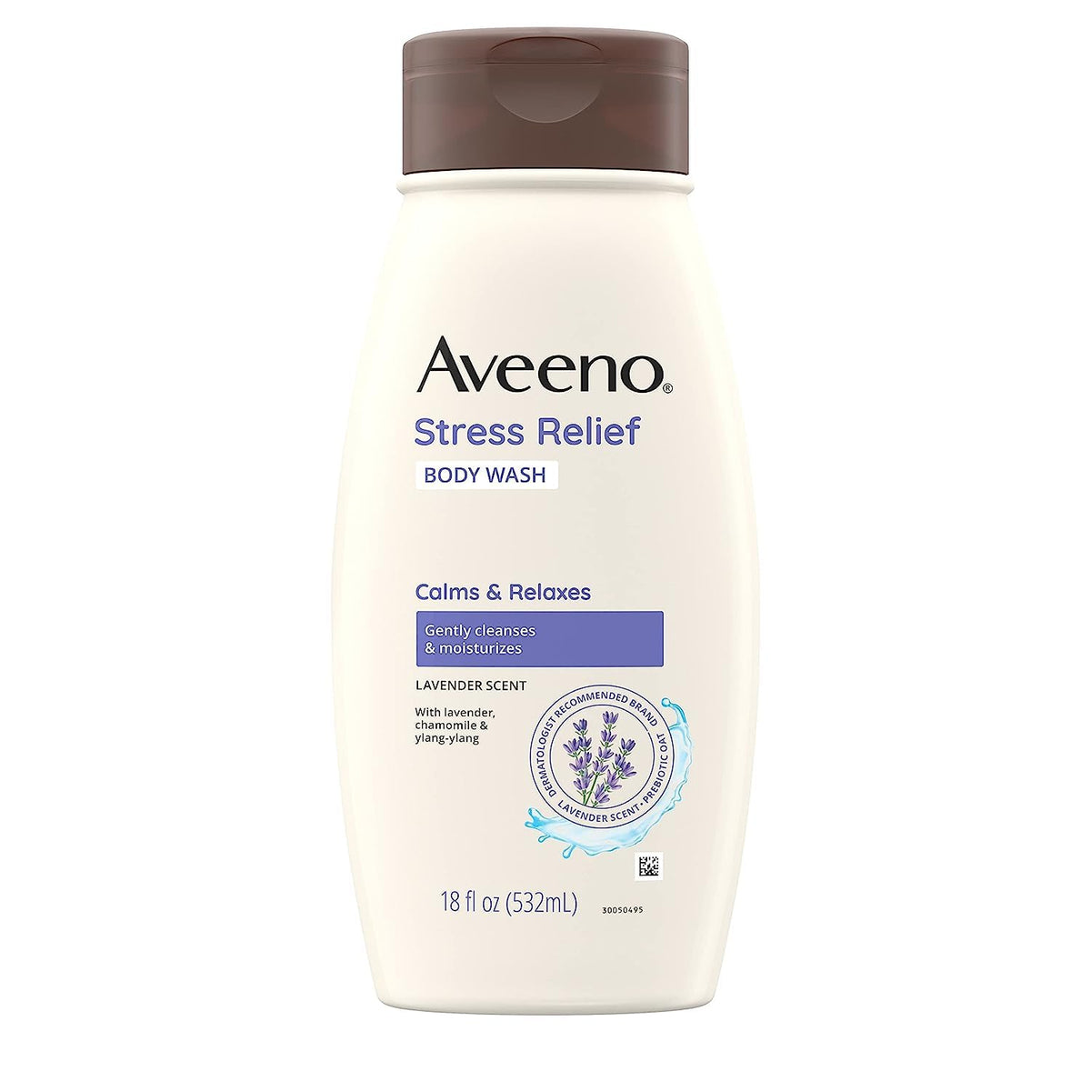 Aveeno Stress Relief Body Wash with Soothing Oat & Lavender Scent for Sensitive Skin, Moisturizing Shower Wash Gently Cleanses & Helps You Feel Calm & Relaxed, Sulfate-Free, 18 fl. oz