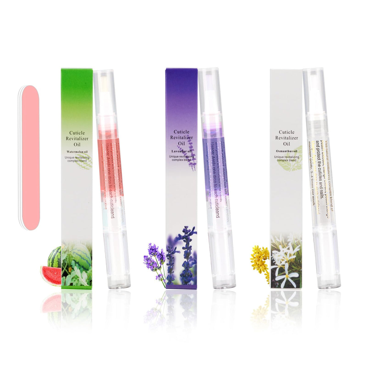 Meschett 3Pcs Nail Cuticle Oil Pens - Lavender, Watermelon & Osmanthus - 0.07 Fl Oz Each