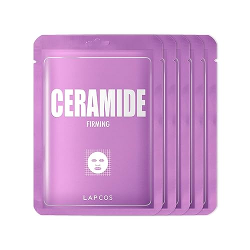 Lapcos Ceramide Sheet Mask 5-Pack - Daily Hydrating & Plumping Face Mask, Korean Beauty Favorite