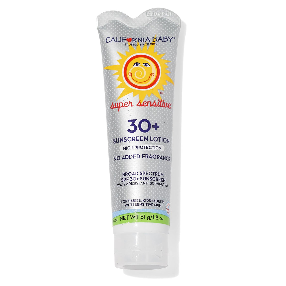 California Baby Super Sensitive Spf 30+ Sunscreen, Hypoallergenic Mineral, Unscented, 1.8 Oz.