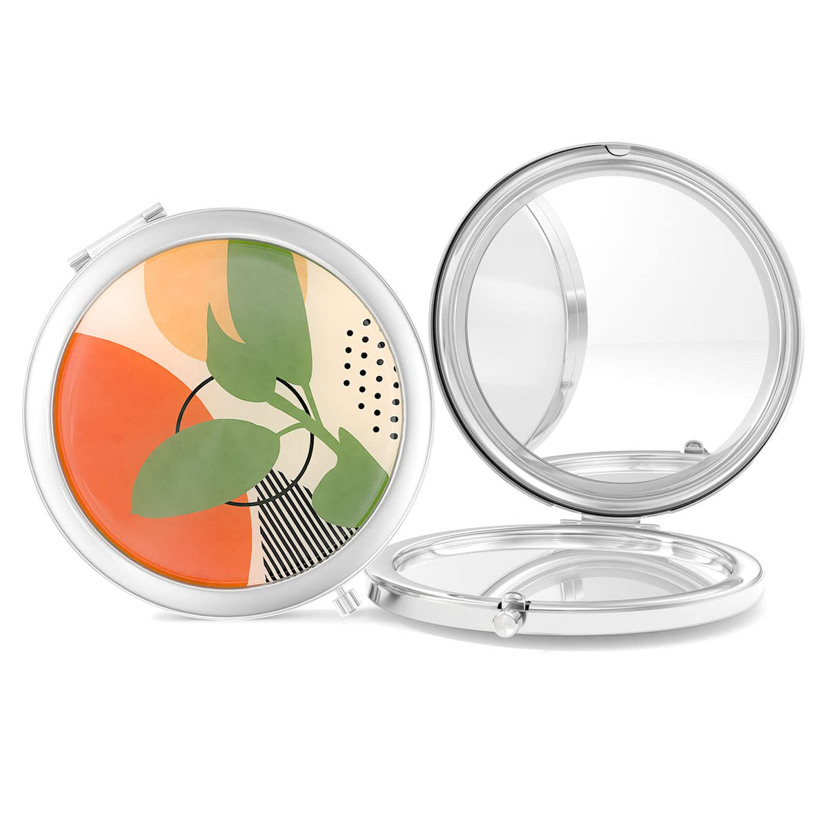 Nipichsha 2-Sided Compact Mirror, 2X/1X Magnification, Silver - Travel Makeup Mirror For Women