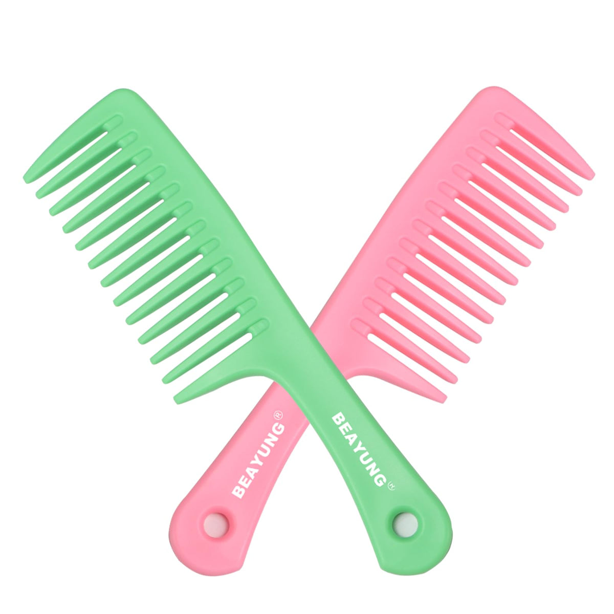 Beayung 2 Pcs Large Wide Tooth Comb Set - Curly Hair Detangling & Styling Tool (Green, Pink)