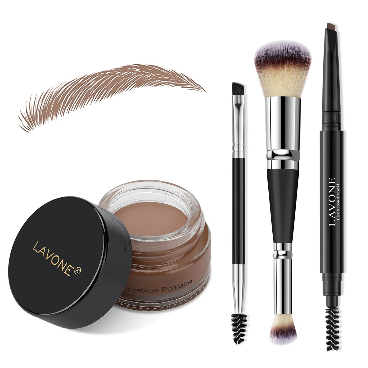 Lavone Eyebrow Stamp Pencil Kit - Waterproof Brow Stamp, Pomade & Brushes - Ash Brown