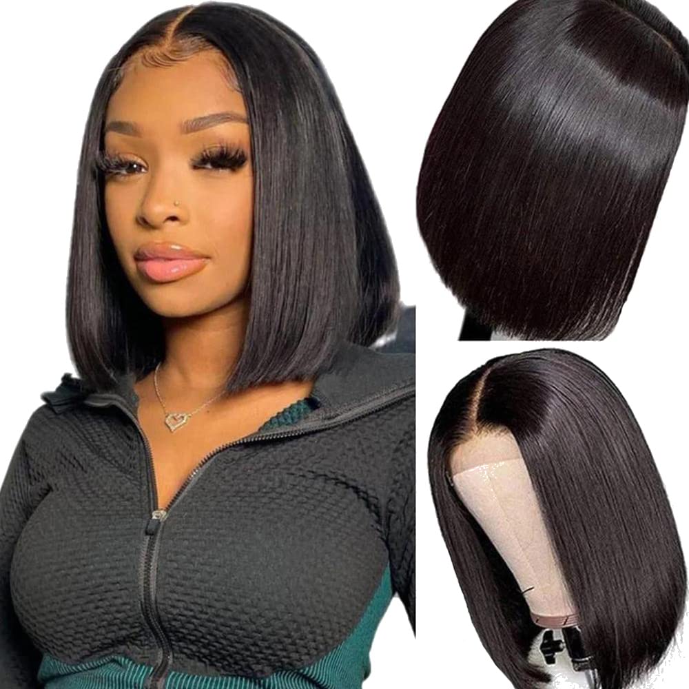 Mimore 10 Inch 150 Density Bob Wig - Short Straight Human Hair 4X4 Lace Closure For Black Women