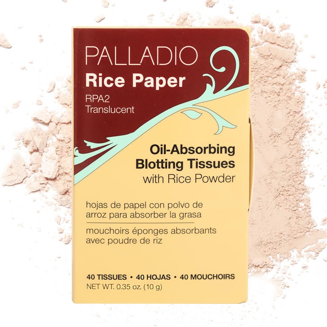 Palladio Rice Paper Facial Tissues For Oily Skin, Oil Absorbing Blotting Sheets, 40 Count