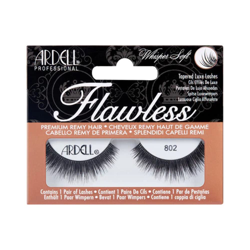 Ardell Flawless Eyelashes 802 - Black Human Hair, 1 Count, Natural Look Volume