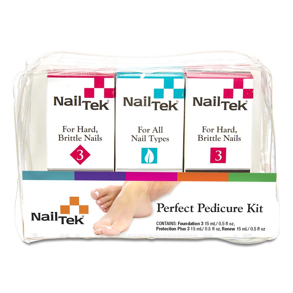 Nail Tek Pedicure Kit - 3 Piece Set For Dry, Brittle Nails, Prevents Discoloration