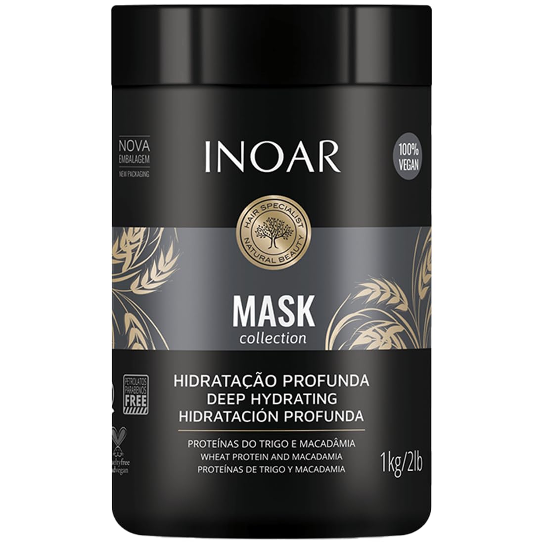 INOAR Deep Hydrating Macadamia Hair Mask, 32oz - Vegan Moisturizer for Wavy Curly Hair