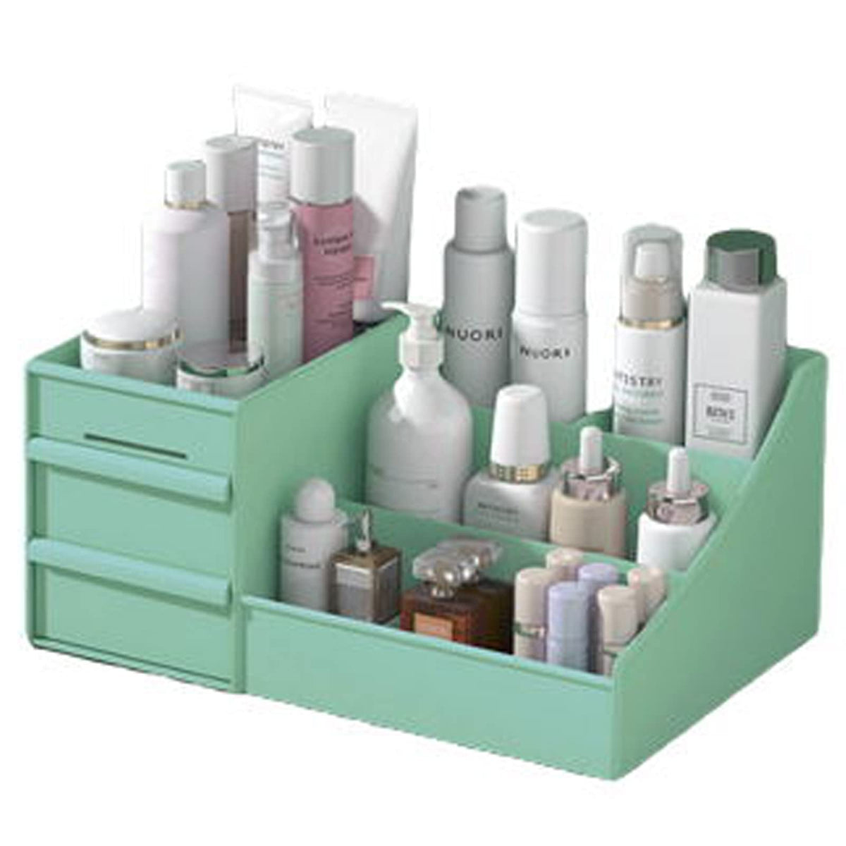 POFUOT Green Makeup Desk Organizer with Drawers - Cosmetic & Jewelry Storage Solution