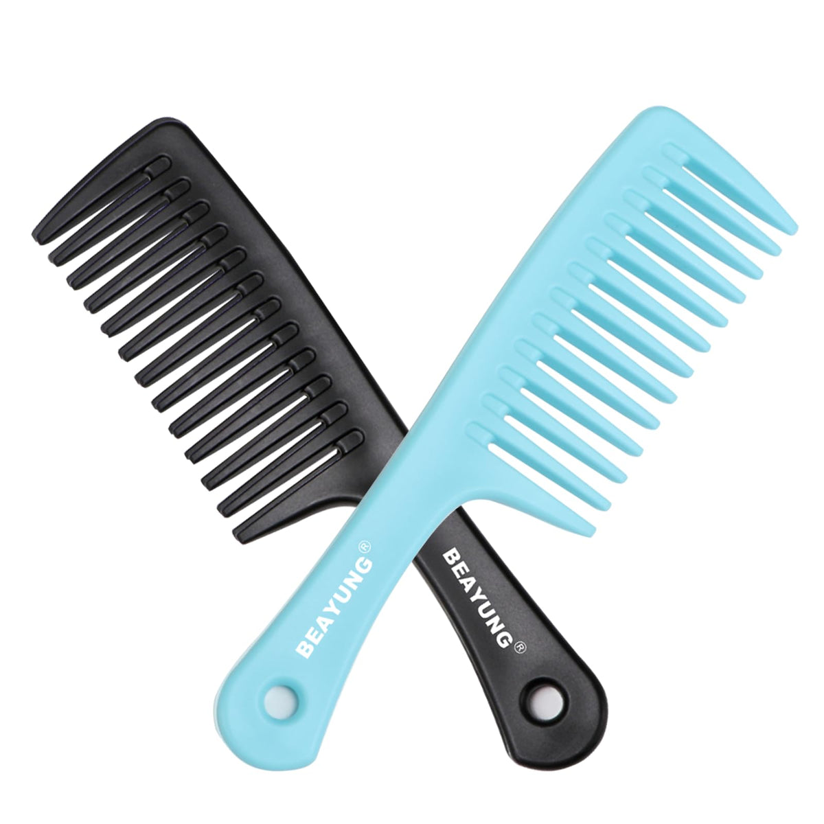 Beayung 2 Pcs Wide Tooth Comb Set For Curly Hair, Detangling & Styling - 1 Black, 1 Blue