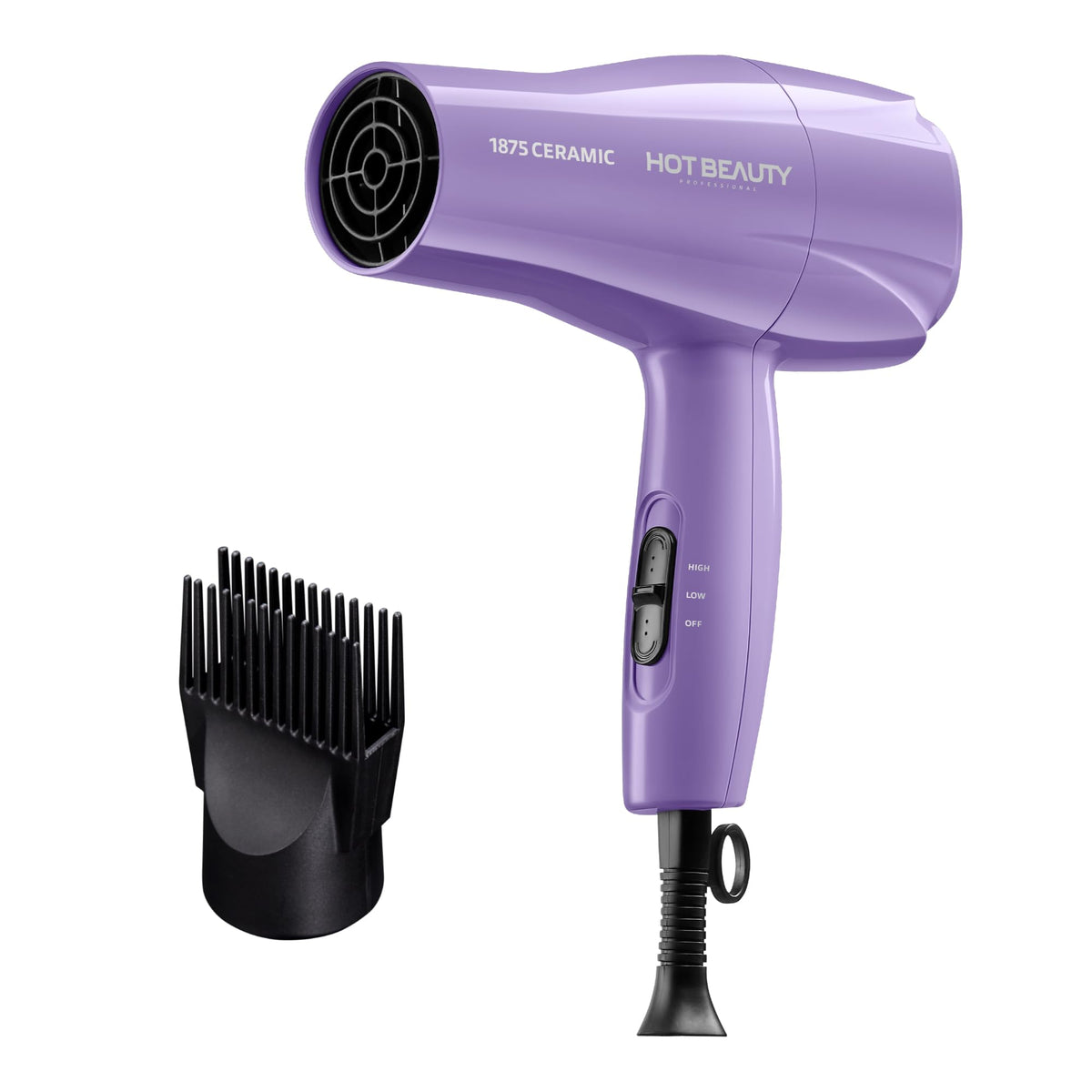 Hot Beauty 1875W Ceramic Hair Dryer, Fast Drying, Compact, Multi-Setting, Purple