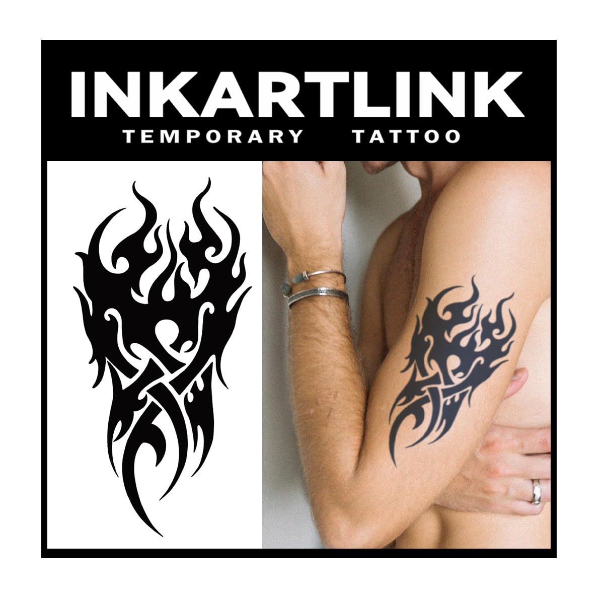 Inkartlink Extra-Large Semi-Permanent Tattoo - Fire Totem Design, Waterproof, Realistic Look