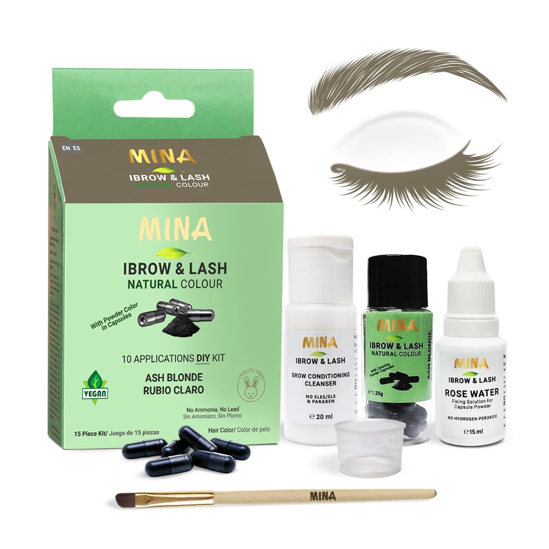 Minaibrow Ash Blond Eyebrow & Lash Tint Kit - Water & Smudge Proof, No Ammonia, 5 Capsules