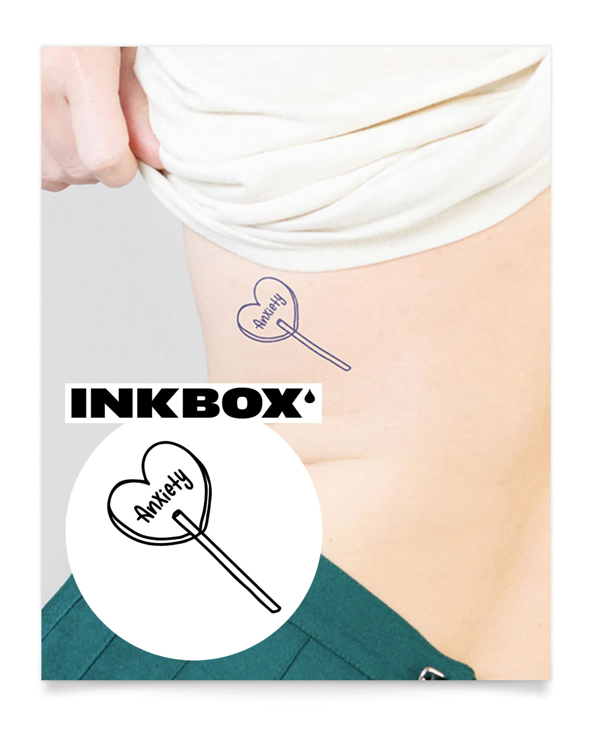 Inkbox Sweet Anxiety Temporary Tattoo, Semi-Permanent, Water-Resistant, 3X3 In, Lasts 1-2