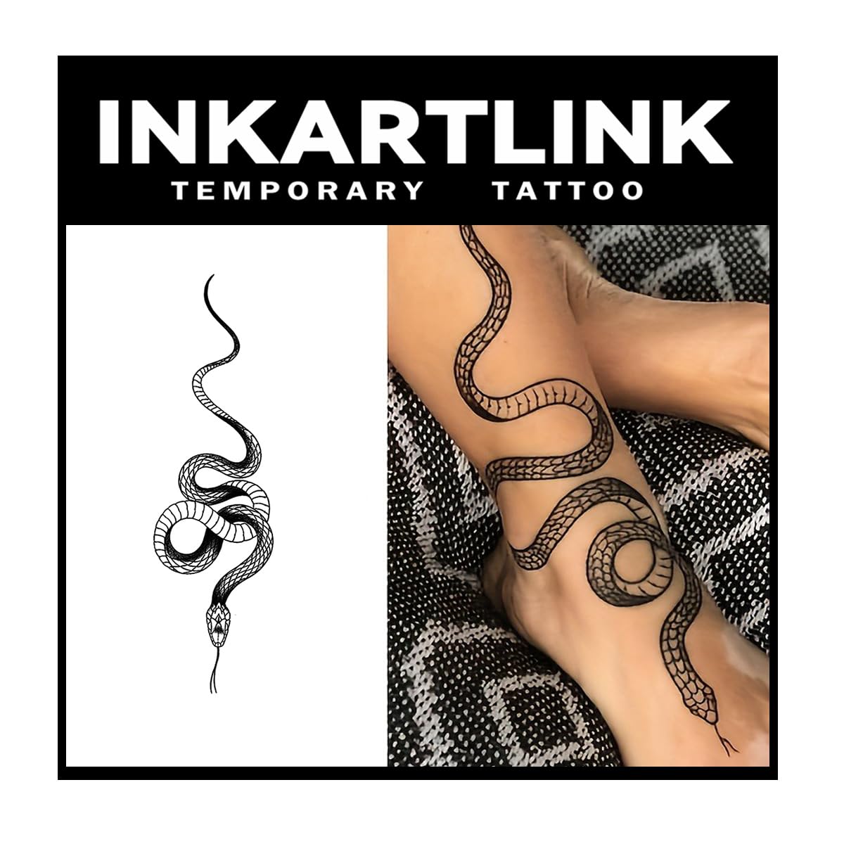 Inkartlink Snake Design Semi Permanent Tattoo - 2 Sheets, Waterproof, Realistic Look, Lasts 1-2 Weeks