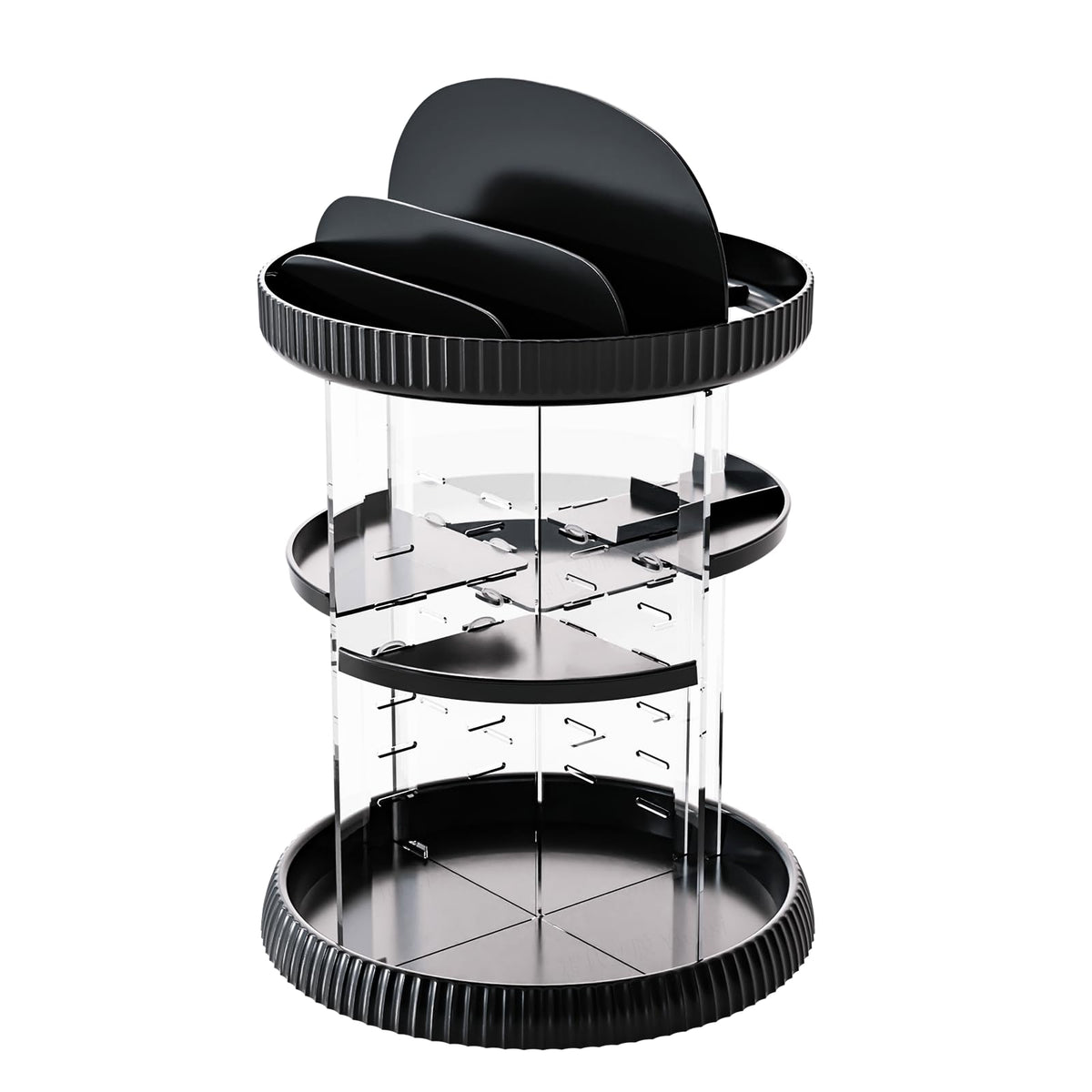 Yieach 360 Rotating Makeup Organizer - Adjustable Acrylic Skincare & Brush Holder, Black