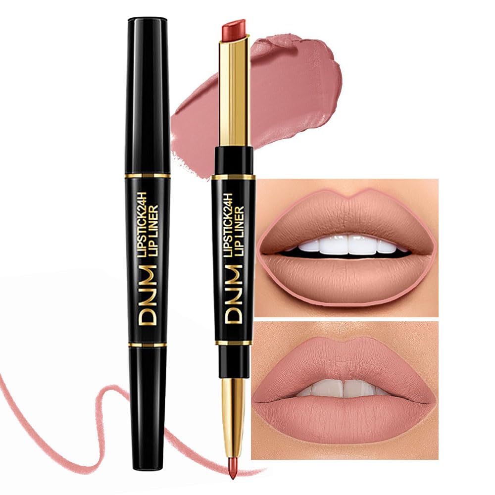 Hhltoh 2 In 1 Nude Beige Matte Lip Liner & Lipstick, Waterproof Long-Lasting Makeup Gift Set