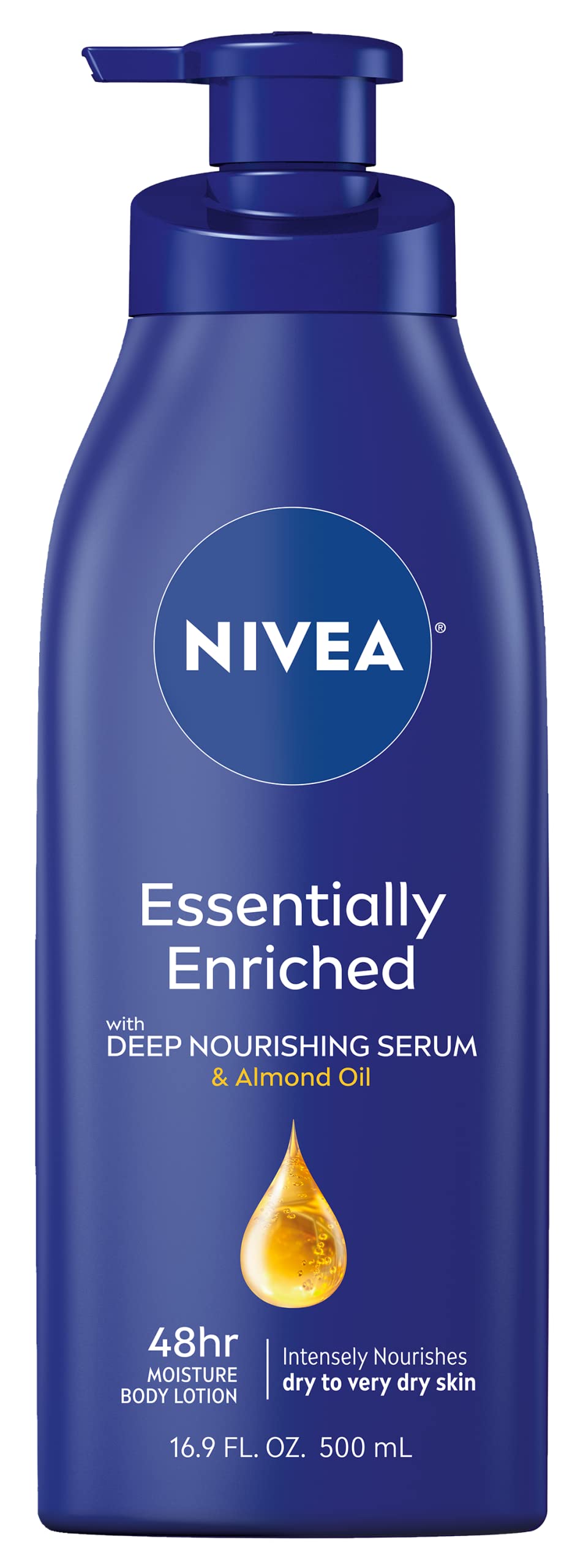 Nivea Essentially Enriched Body Lotion, 48-Hour Moisturizing, Almond Oil, 16.9 Fl Oz Pump