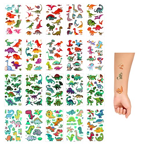 Savita Luminous Dinosaur Temporary Tattoos For Kids - 20 Waterproof Cartoon Stickers