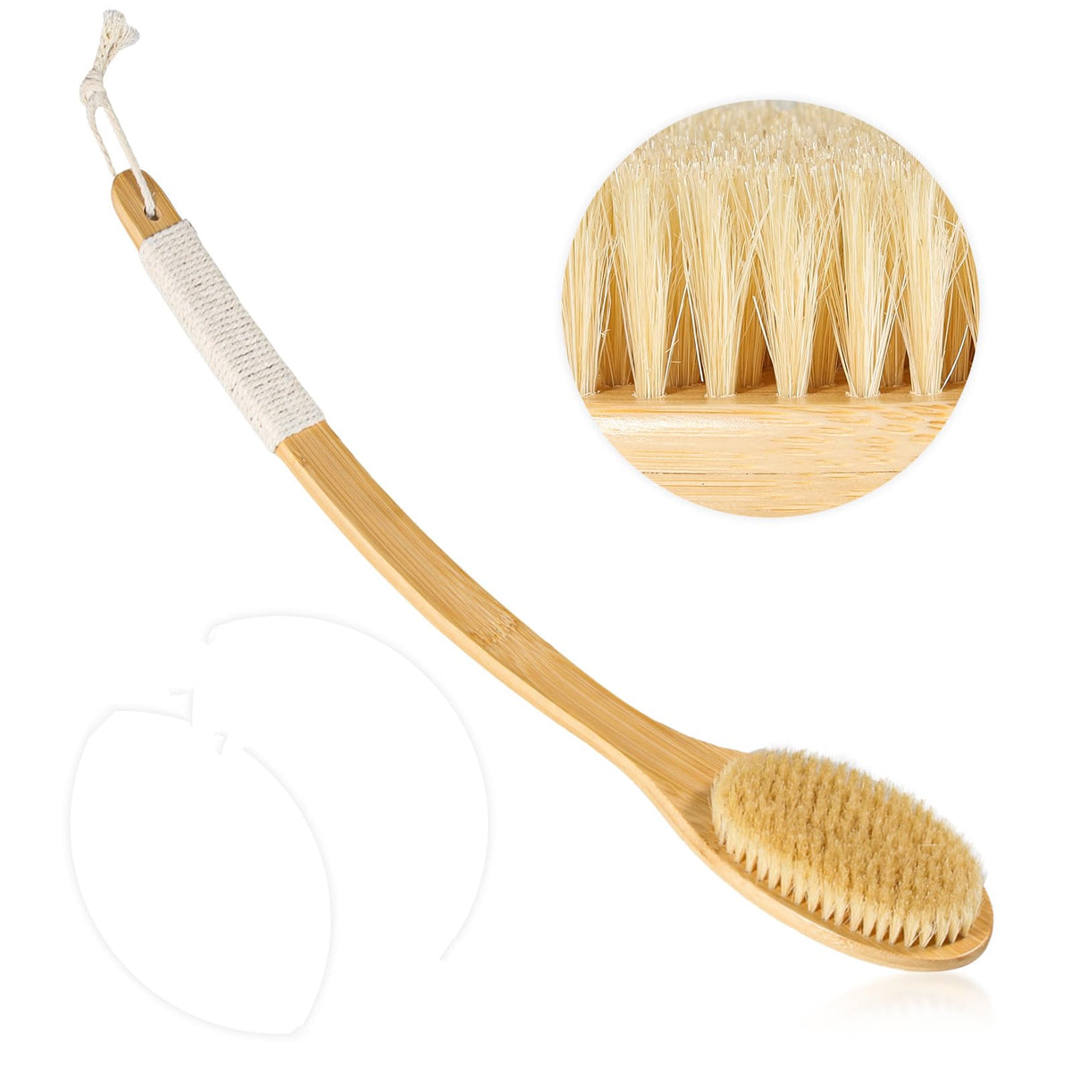 Coinpotia 22&quot; Bath Body Brush - Long Handle Back Scrubber, Natural Boar Bristles, Wet/Dry Ex