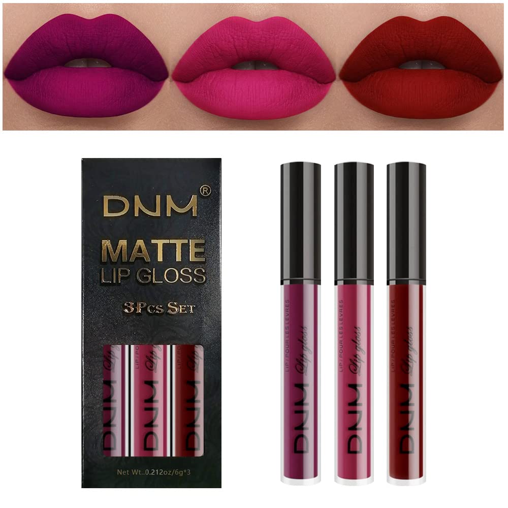 Amy'S Diary 3Pcs Matte Liquid Lipstick Set - Dark Red Purple Long Lasting Waterproof Lip Gloss