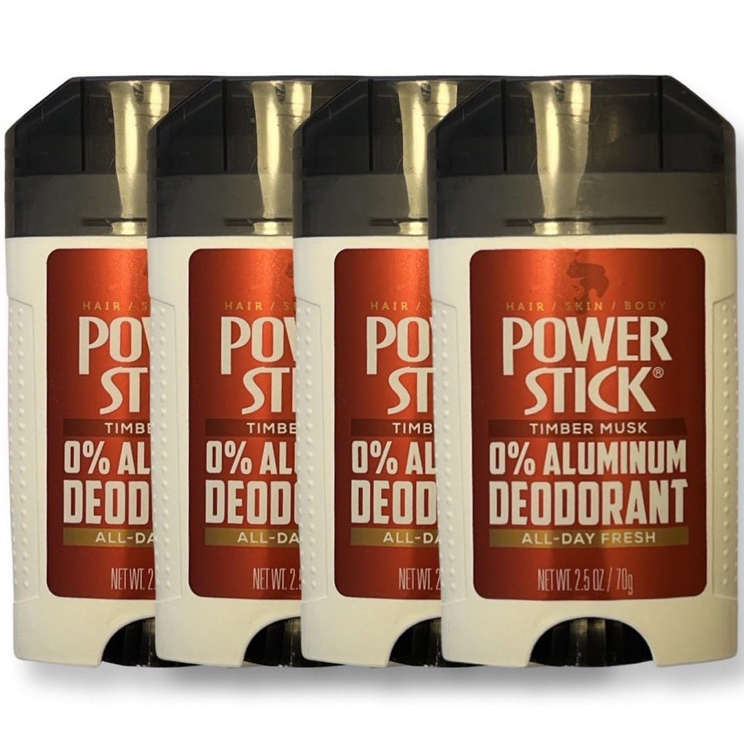 PowerStick 0% Aluminum Timber Musk Deodorant - 4 Pack, 2.5 oz Each